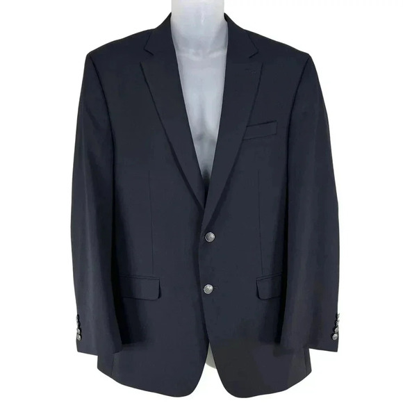 Michael Kors Mens 42L Navy Modern Blazer Button Crest Wool Blend Quiet Luxury - Picture 1 of 16